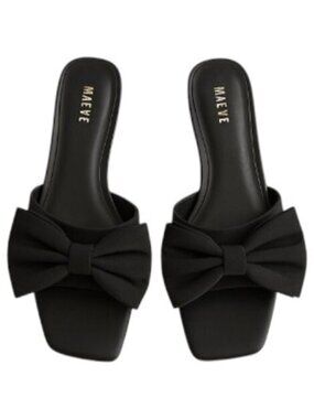 Maeve by Anthropologie Bow Micro Wedge Sandals in Black Size10 NEW